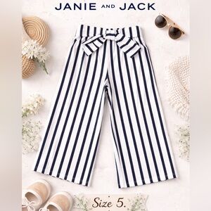 Janie and Jack Girls Navy Stripe Wide Leg Pants Bow Waist Size 5